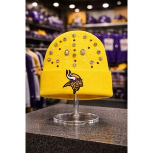 Minnesota Vikings Yellow & Purple Beanie design with Rhinestones, Viking Logo
